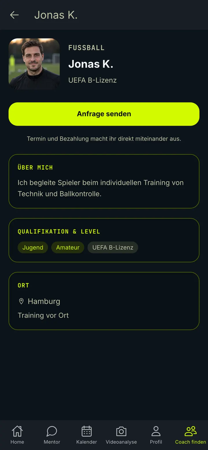 Nachbau eines geprüften Trainerprofils in der AILETIC-App, Beispielprofil